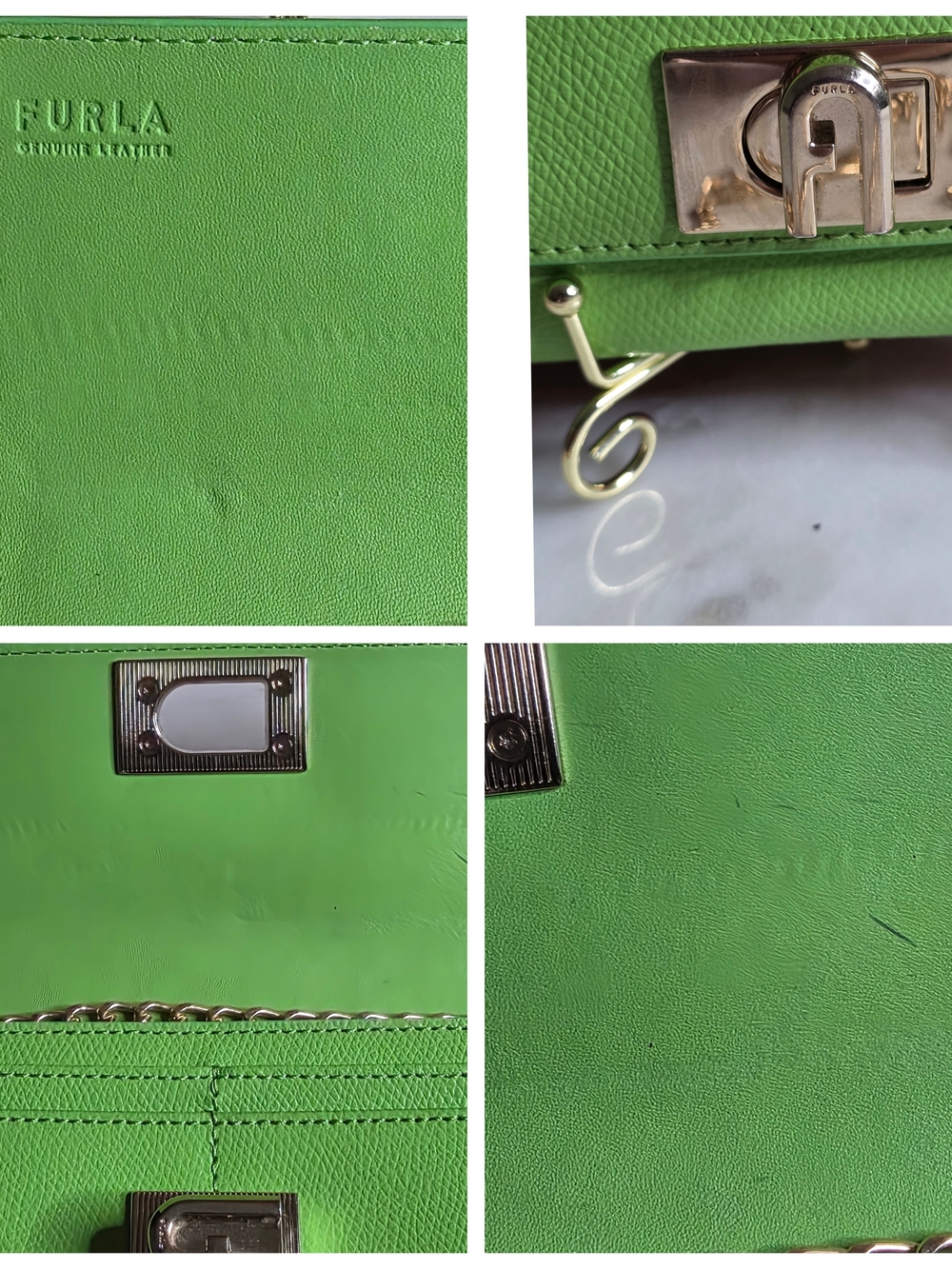 Furla Green Leather Long Wallet W/turnlock Closure & Gold Hardware - Picture 4 of 6